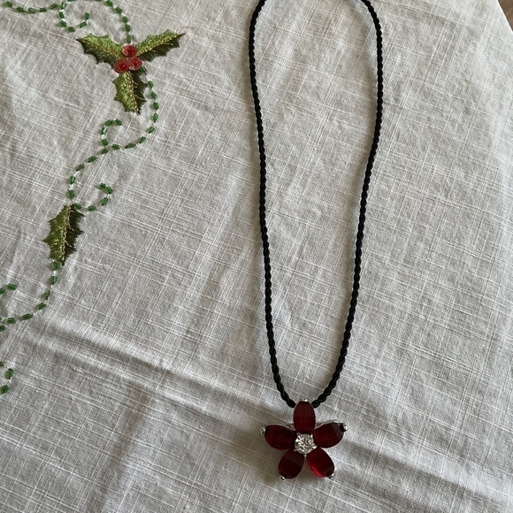 Sterling Silver 925 Red/White Crystals with silk cord necklace New - Picture 9 of 10